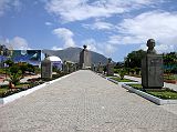Ecuador Quito 04-01 Mitad Del Mundo Long View La Mitad del Mundo (the middle of the world), located 22km north of Quito at 2483m, is a large monument built in 1979 on the equator. This is the place where Charles-Marie de la Condamine made the measurements in 1736 showing this was indeed the equatorial line. His expedition�s measurements gave rise to the metric system and proved that the world is not perfectly round, but that it bulges at the equator. Leading up to the monument are busts of la Condamine�s expedition members.